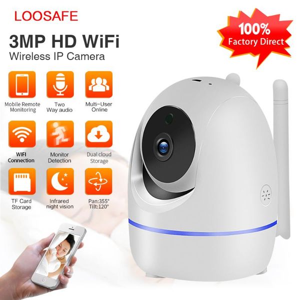 

loosafe 3.0mp home security ip camera wi-fi wireless full hd baby monitor ircut night ir automatic trackingptz cloud cctv cameas