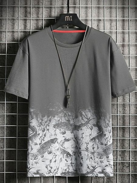 

men fish print tee r0r5#, White;black