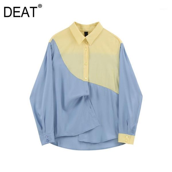 

deat] 2020 spring autumn new fashion tide turn-down collar splicing single-breasted long sleeve temperament women shirt 13a6451, White