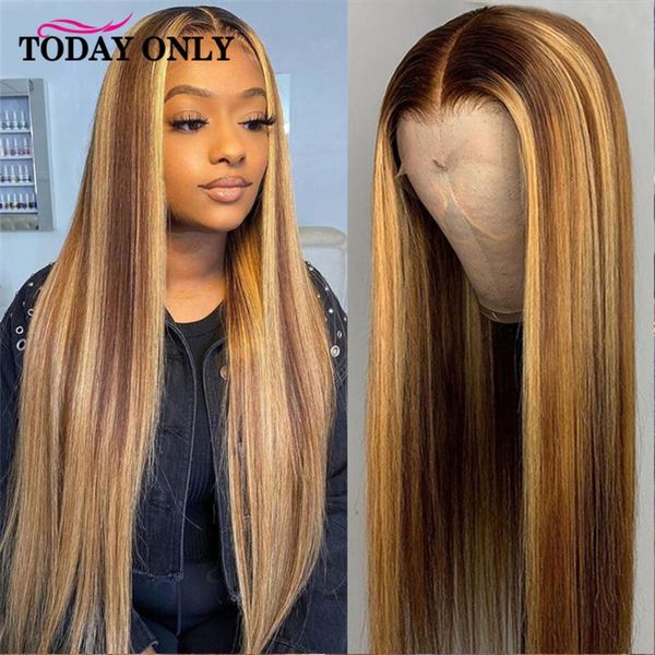 

highlight straight lace front human hair wigs for women 13x4 lace frontal wig 4/27 ombre 150% straight 4x4 closure wig, Black;brown