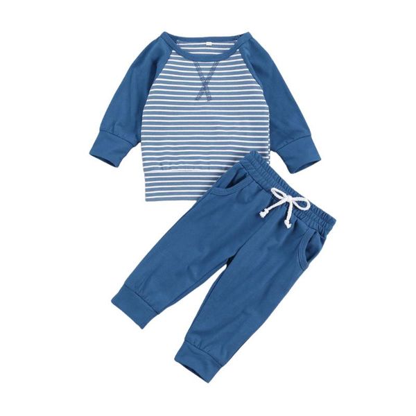 

baby boys pyjamas set , striped long sleeve and pants , round collar pocket 2pcs stripe lace-up outfit 0-24 months, White