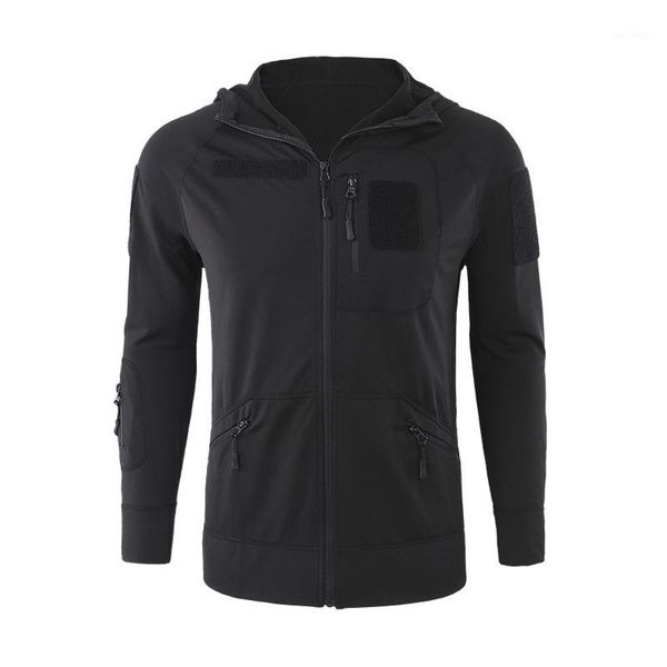 

outdoor jackets&hoodies elastic fleece cardigan hooded jacket men sports hiking mountaineering high stretch thin black tactical hoodie coat, Blue;black