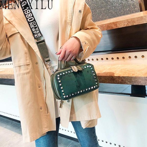 

mengxilu flap pu handbag rivet leather ladies handle bags wide shoulder strap crossbody bags for women 2020 sac a main femme