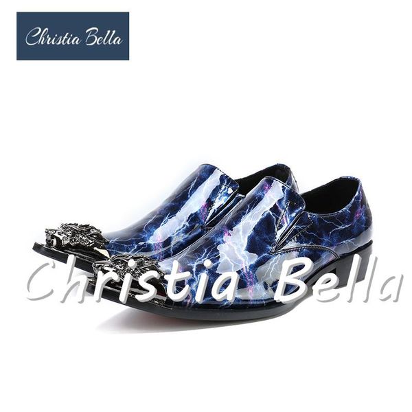 

christia bella men's oxford shoes italian design patent leather pointed toe rivets sequined decoration business men dress shoes, Black