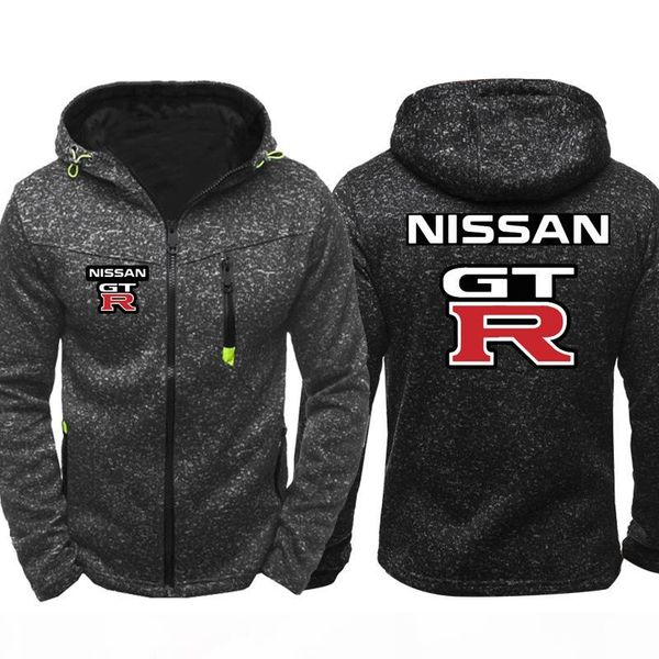 

new nissan gtr brand car logo print men sports wear hoodies zipper tide jacquard fall sweatshirts spring autumn jacket coat tracksuit, Black