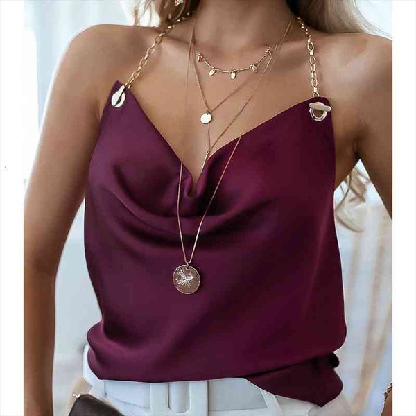 

women metal chain camis vest women halter tank cropped female summer spaghetti strap slim sleeveless camisole, White