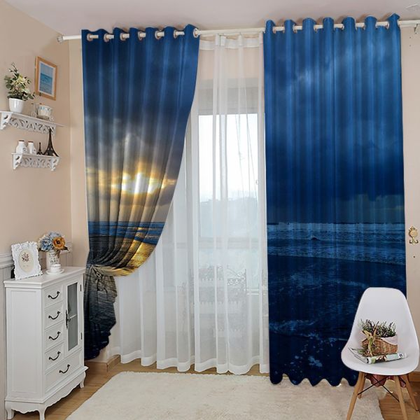 

custom 3d curtain fabric night sea seascape beach decoration curtains