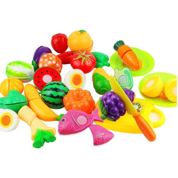 

24pcs/lot food kitchen kids toys plastic toy vegetables and fruits cutting classic pretend play simulation educational toy y200428