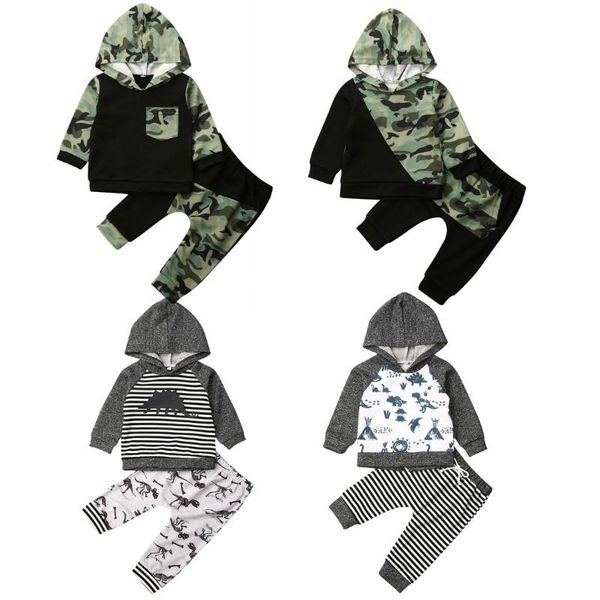 

2020 fall wintre newborn kids baby boys clothes sets long sleeve pullovers hoodies + pants sets camo baby outfits 0-5y, White