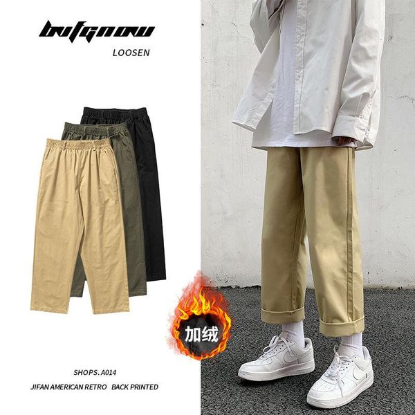 

men's pants casual cargo men straight down joggers pure color loose thick large size, Black