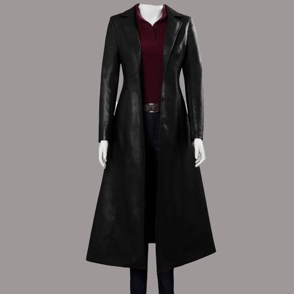 

women's trench coats high street pu windbreaker jacket fashion thin slim warm designer winter autumn lapel single-breasted long sleeve, Tan;black