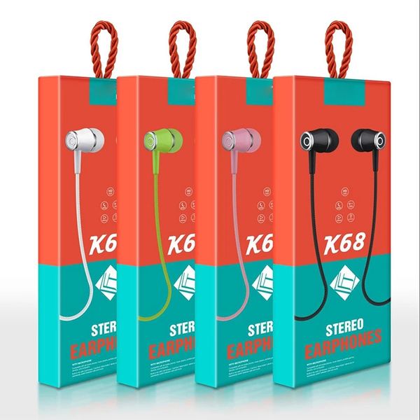 

k68 in-ear earphone headset wired control with 3.5mm interfac mic earphones for smart phone