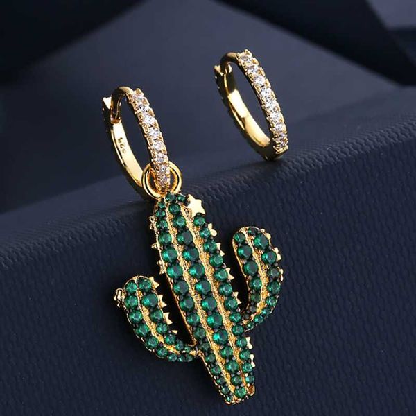 

stud a european and american earrings fashion diamond golden cactus female asymmetric creative, Golden;silver