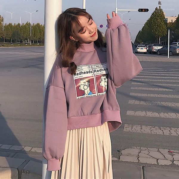 

hoodies women o-neck printed loose korean style leisure daily leisure pullovers womens trendy sweatshirts chic new1, Black