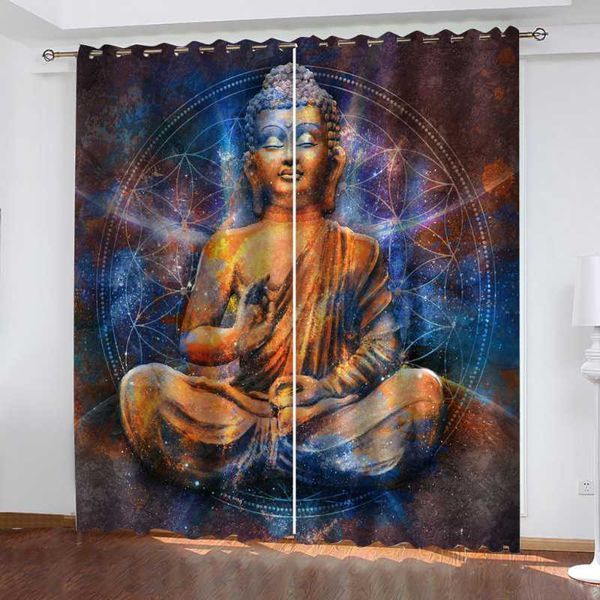 

window blackout curtain living room sacred buddha custom designer sheer curtains 2 panel luxury home printed