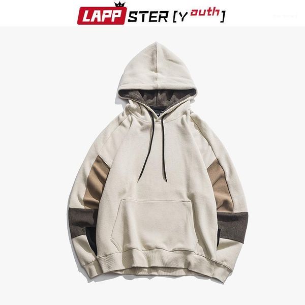 

lappster corduroy patchwork hoodies 2020 mens harajuku sweatshirts hooded hoodies couple vintage streetwear oversized clothing1, Black