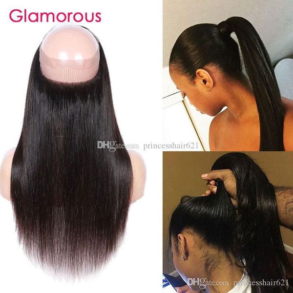 

glamorous peruvian straight hair 360 lace frontal natural black brazilian malaysian peruvian human hair full lace 360 closure with baby hair, Black;brown