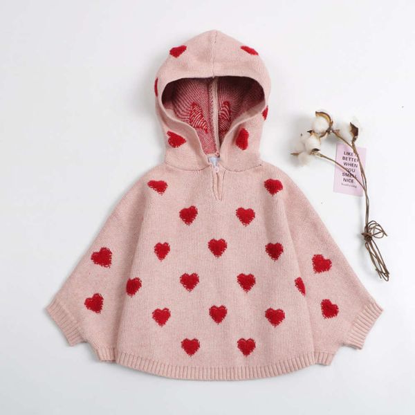 

new children's love three dimensional jacquard cape coat hooded sweater, Blue