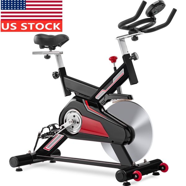 

us stock indoor cycling exercise bike belt drive stationary bicycle with lcd monitor and comfortable seat home cardio workout ms192899aaj