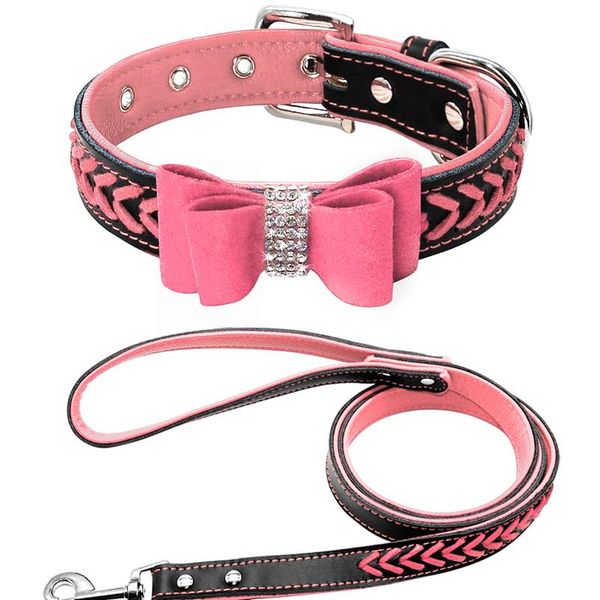 

cute rhinstone small puppy cat dog collar leash set braided bowknot collars lead for small medium dogs chihuahua yorki sqcqwf