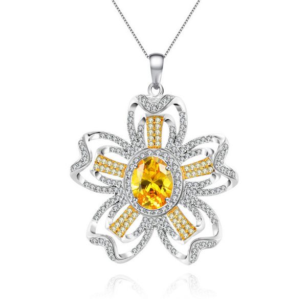 

s925 ожерелья подвески для женщин стерлинговые серебро старинные роскошные цветочные цветочные кубические циркония ожерелье изящные ювелирны, Silver