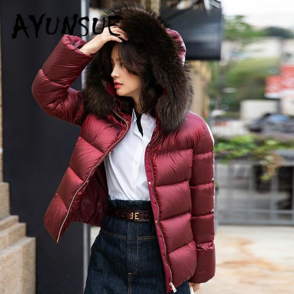 

winter coat women 90% white duck down jacket women clothes 2020 raccoon fur collar korean puffer jacket parka 2117 yy2034, Black