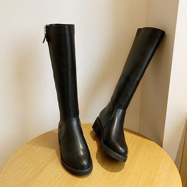 

boots riding women shoes knee high heels metal zipper thigh winter botas para mujer, Black
