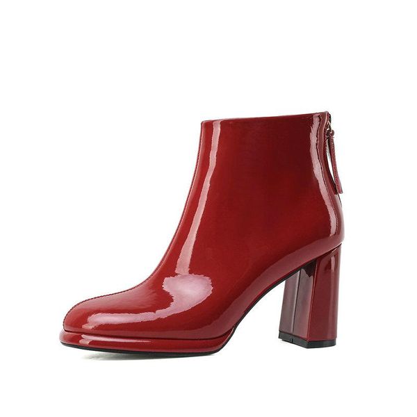 

boots genuine leather zipper high heels party night club shoes woman 2021 winter big size women ankle 41 42, Black