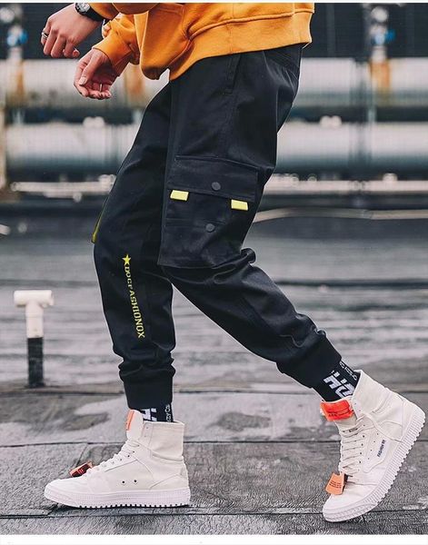 

men fashion sporty pants for hiphop causal runnings pants high street jogger pants new pocket trousers, Black