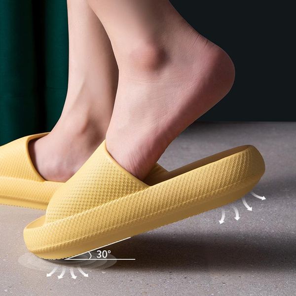 

lovers thick platform slippers women shoes anti-slip flat shoes indoor bathroom slipper soft home floor slides couple, Black