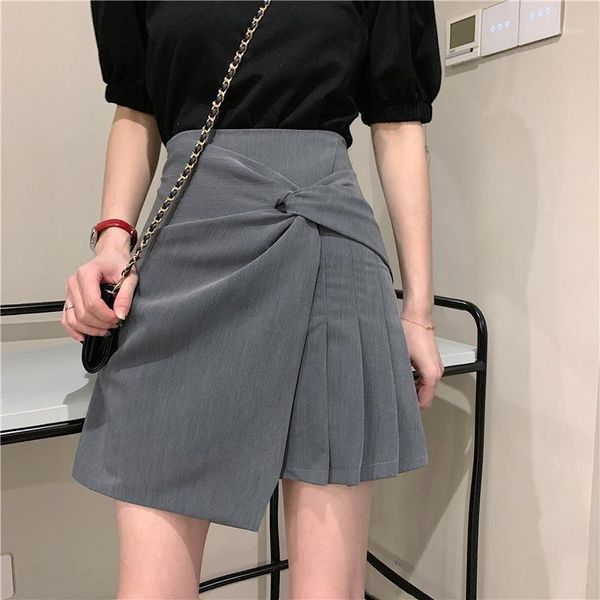 

2020autumn new high waist slim irregular simple solid color pleated skirt casual all-match women a-line mini skirt, Black