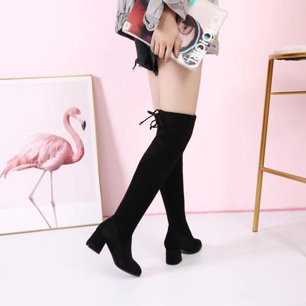 

winter 2020 black knee high boots thick children of boots autumn heel women's net red thin elastic