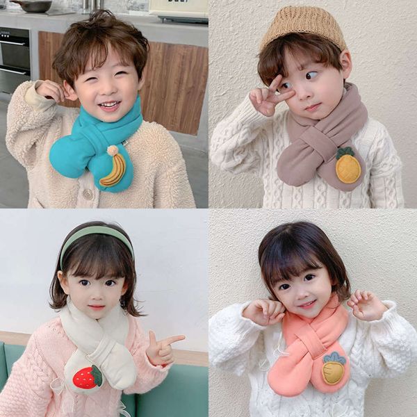 

children's scarf autumn and winter boy warm cross with cotton girl baby cute fruit collar, Red;brown