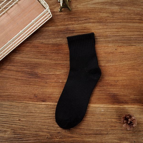 

fyjn5 thickened cotton mid-calf autumn and winter men's men's polyester factory batch medium socks medium solid color sports bare, Black