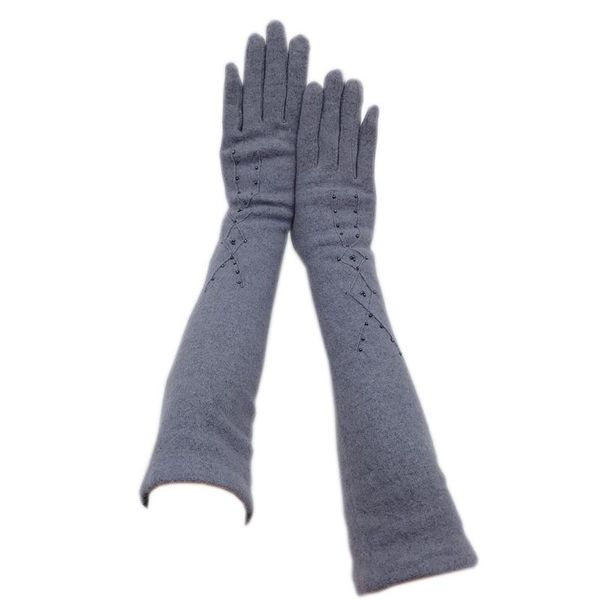 

winter ladies gloves new style wool long arm sleeve fashion dinner riding winter gloves brown light gray dark green 45cm 201020, Blue;gray