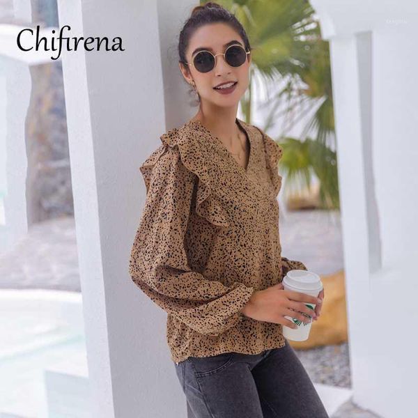 

chifirena autumn print blouse women v neck ruffles long sleeve female casual elegant office ladies beach blusas pullovers1, White