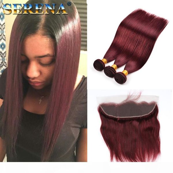 

virgin ombre hair new tone color 99j straight human hair weaves indian virgin human hair 3 bundles wine red burgundy bundles with frontal, Black;brown