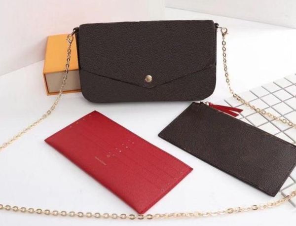 

ladies handbags chain women's 3 pieces/set purses bagbag with flower come bag crossbody of wallet mens not box qrixk, Red;black