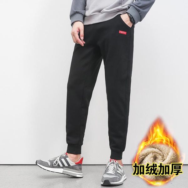 

men's pants cashmere men winter cotton lambskin sweatpants wool casual plus velvet thickening large size, Black