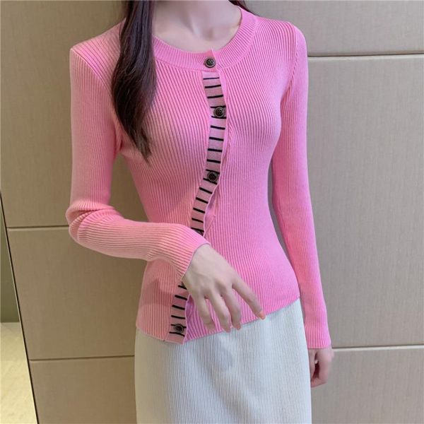 

full sleeve buttons sweater shirts girls stretchy vintage autumn winter 2020 new irregular sweaters jumpers crop women, White