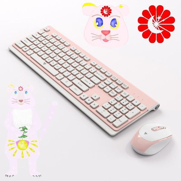cute pink girl 2.4g wireless keyboard and mouse set notebook deskuniversal wireless keyboard and mouse combos1