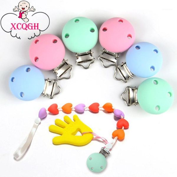 

xcqgh round shaped silicone pacifier clips silicone teether teething clip nipple clasps toy diy pacifier clips chain 1/2pcs1