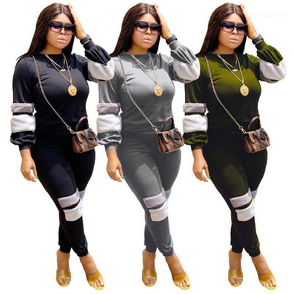 

trend long sleeve pant jogger tracksuits designer female autumn new casual sports two piece set ladies pure color patch suits fashion, Gray