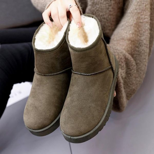 

boots australia flat heel round toe female shoes boots-women plush luxury designer winter footwear snow low ladies 2021, Black
