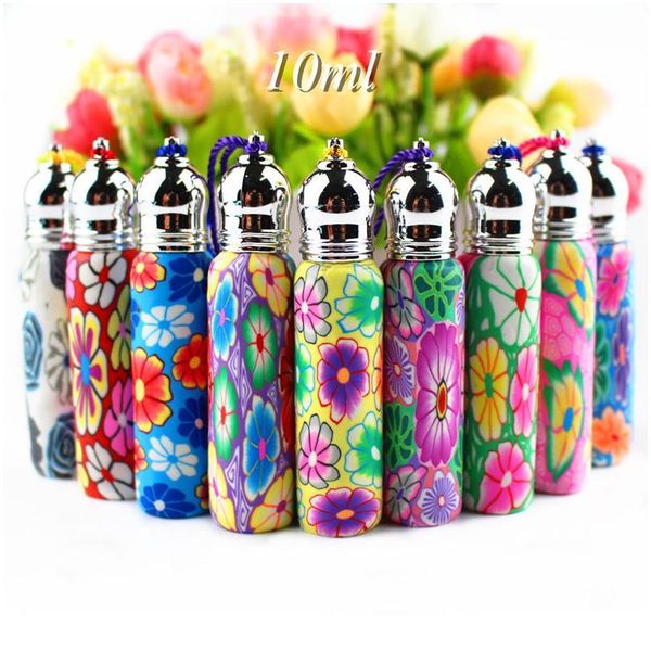 

50pcs/lot lovely 10ml glass roll on bottles polymer clay roller essential oil bottle empty perfume vials with gl qylmjd
