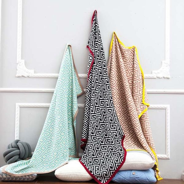 

1pc cotton blanket knitted carpet 120x160cm large size geometric blankets for beds and sofa soft adults and kids throw blanket