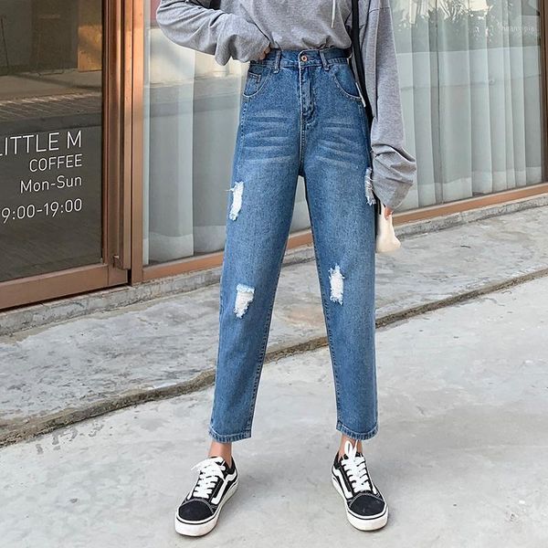 

woman jeans high waist ripped jeans 2020 spring summer for clothes wide leg denim clothing blue streetwear fashion vintage pants1