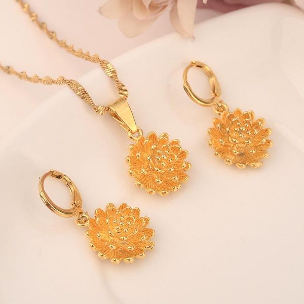 

bangrui ethiopian gold color flower set jewelry pendant chain earrings african bride wedding flower bijoux, Silver