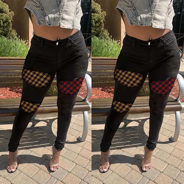 

2020 women's fashion big hole stitching jeans leggings, Blue