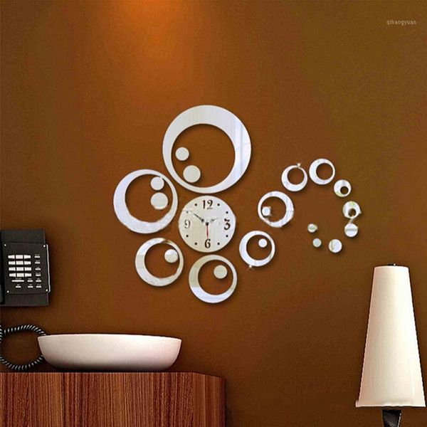 

diy 3d eva metal art wall hanging clock circle rings flash stickers living room home decor light watches mirrors decorations1